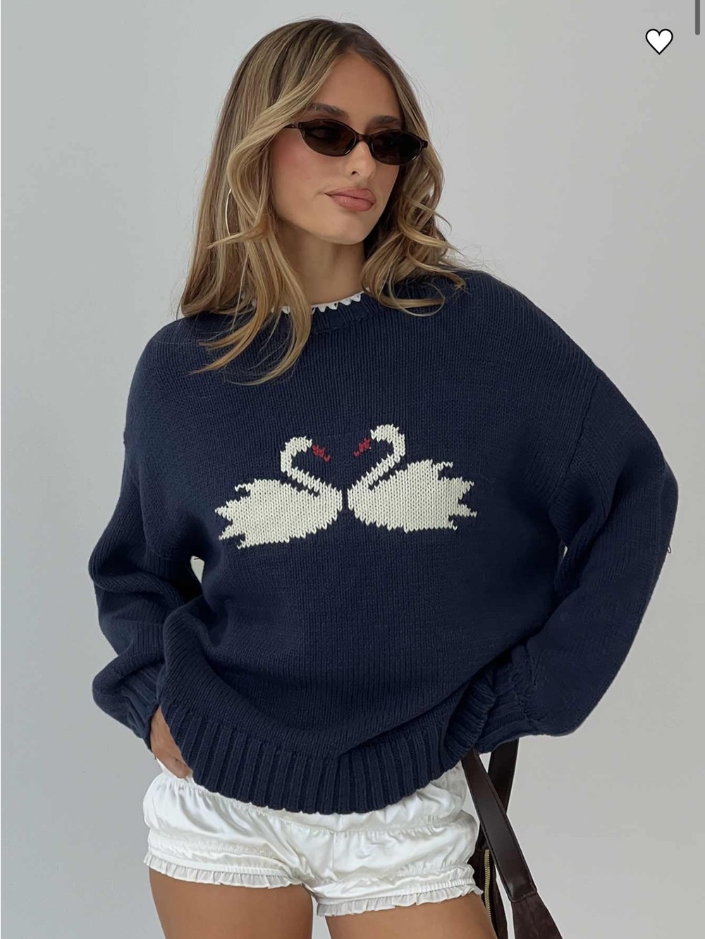 princess polly navy blue knit swan sweater